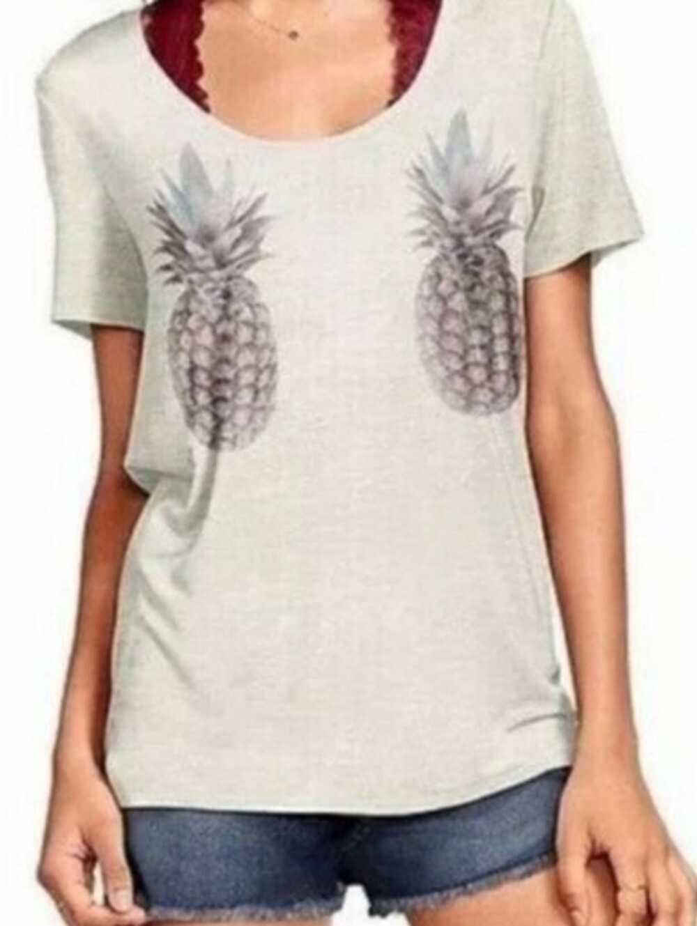 PINK Victoria's Secret Light Gray Pineapple Tee Size Medium